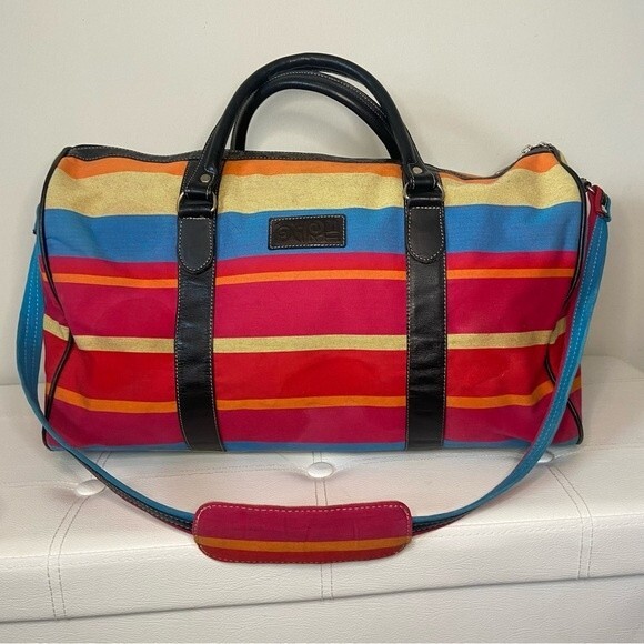 Pineda Covalin Mexico Aztec Multicolor Stripes Canvas Duffle Weekender Bag - Picture 1 of 13